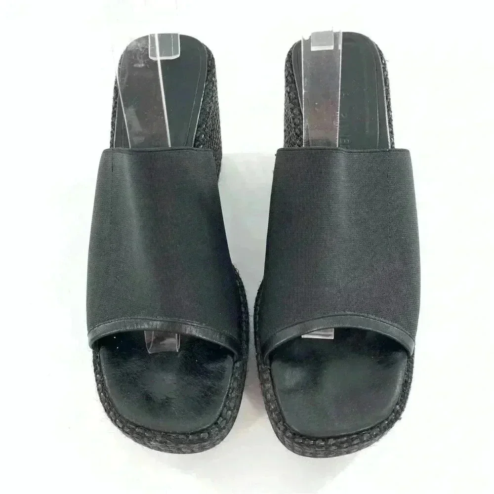 Donald J pliner sandals 7 black leather chunky platform slides vintage 90s y2k